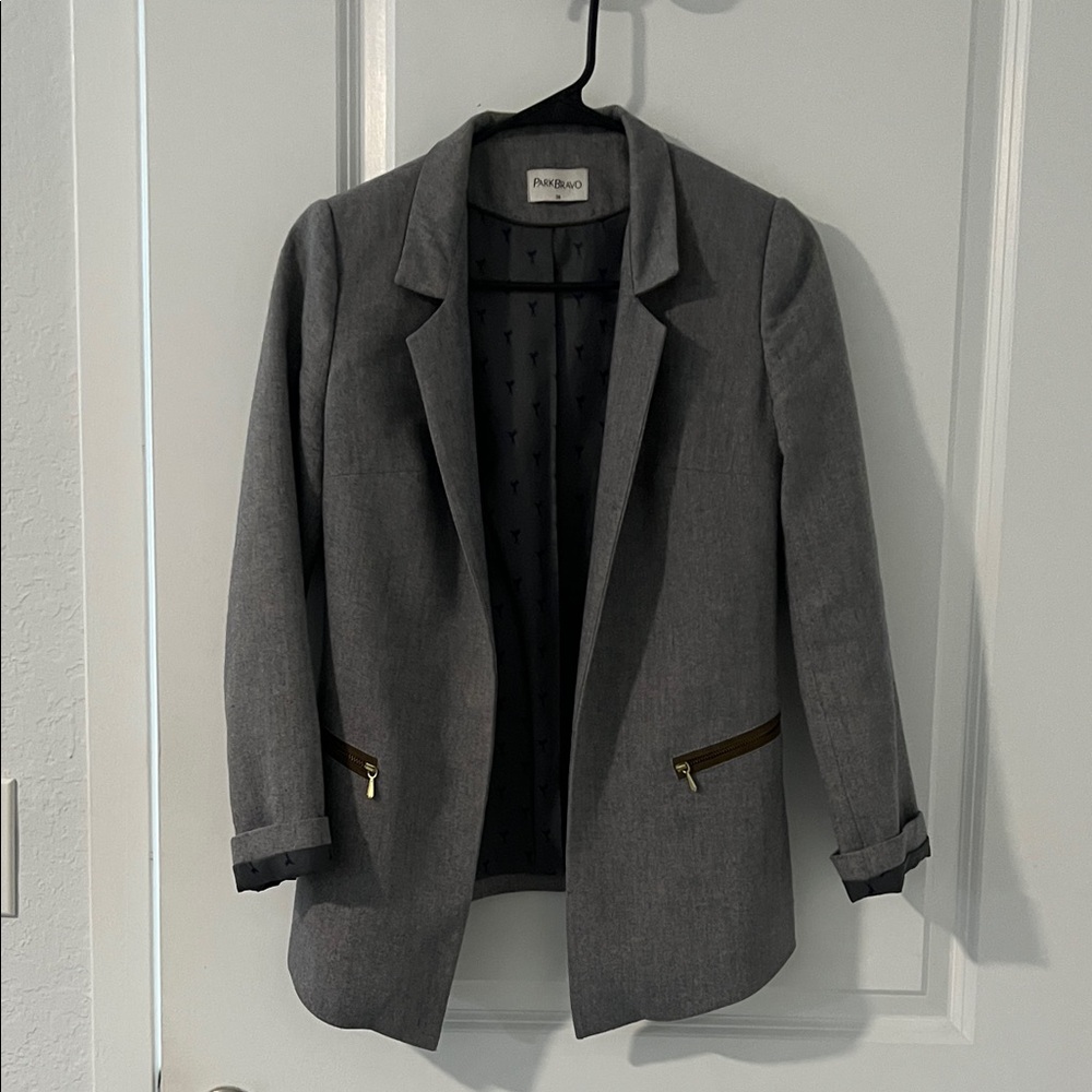 ParkBravo Charcoal Blazer with Zipper Accents